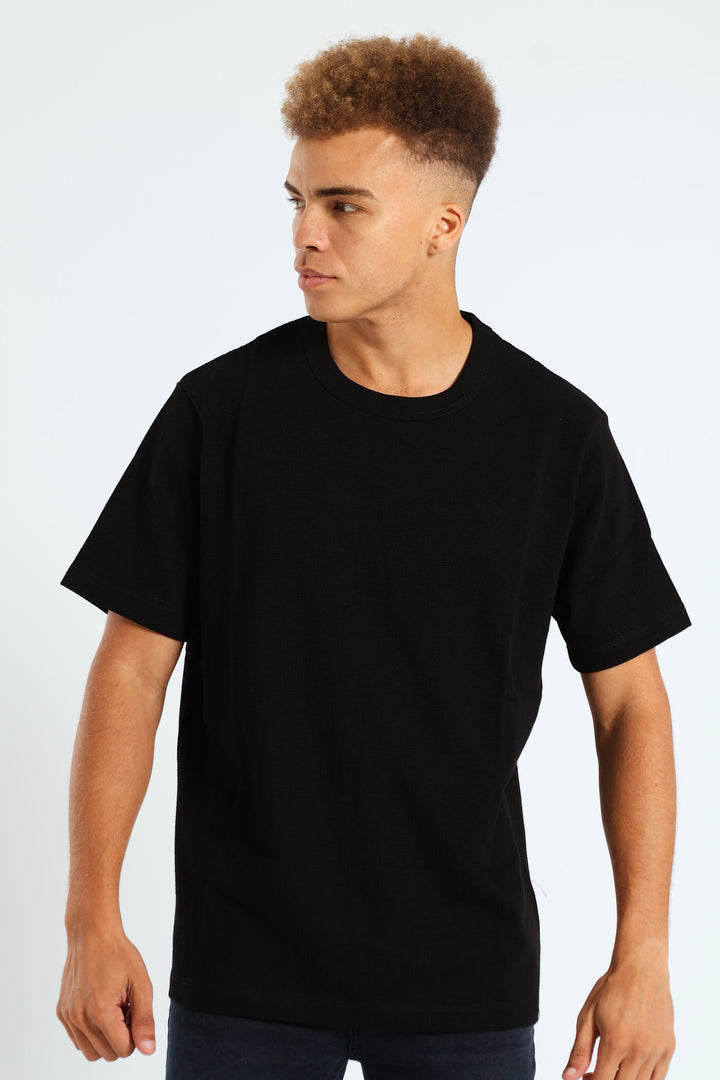 Basic Grid Waffle Tee - Black