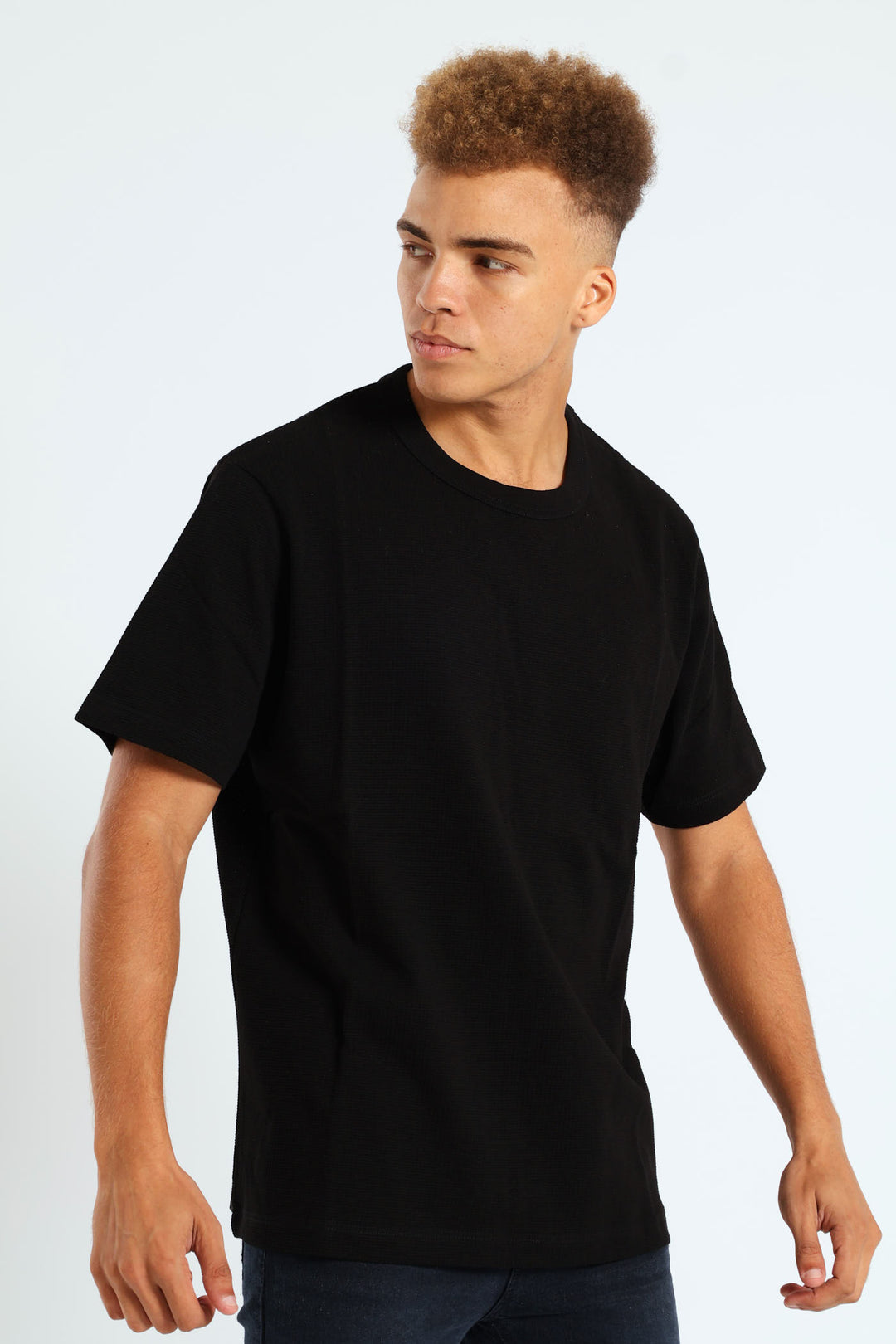 Basic Grid Waffle Tee - Black