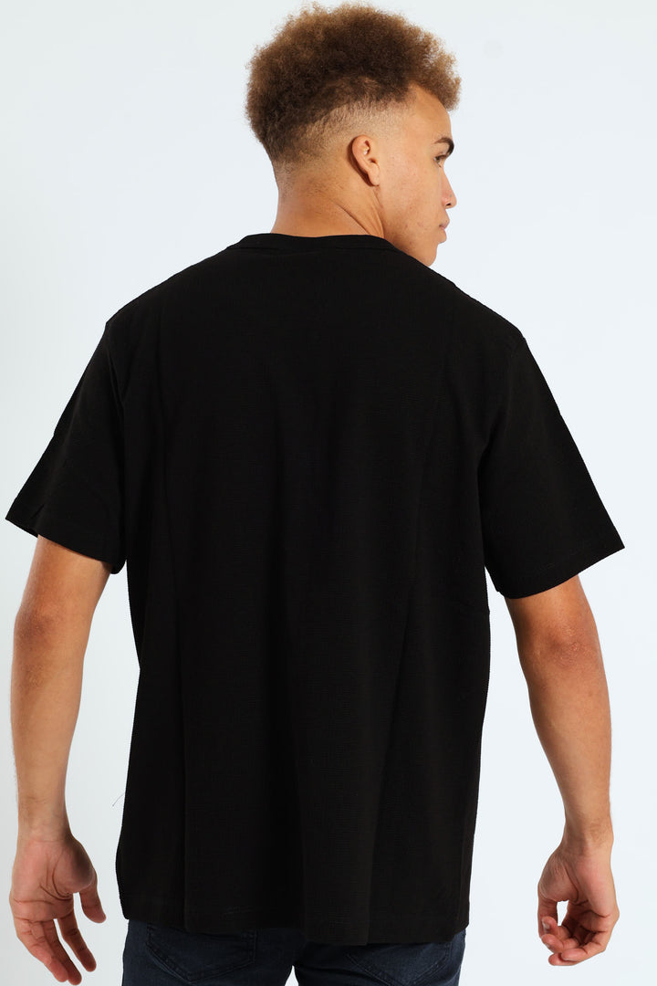 Basic Grid Waffle Tee - Black