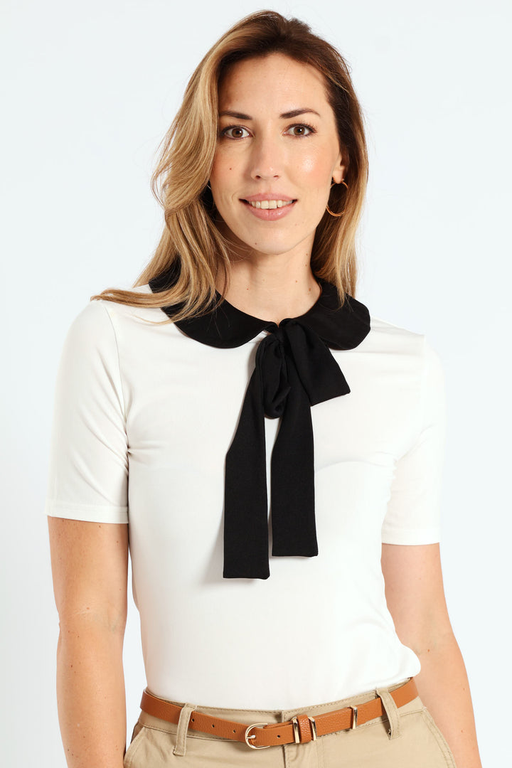 Peter Pan Tie Up Blouse - Cream