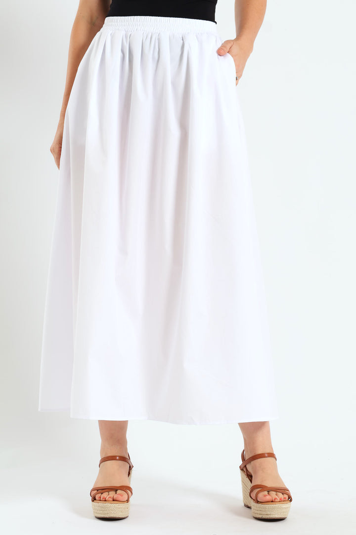 Pull-On Poplin Midi Skirt - White