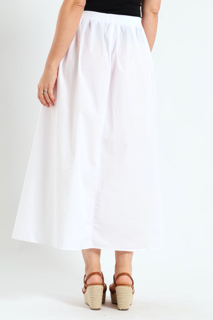 Pull-On Poplin Midi Skirt - White