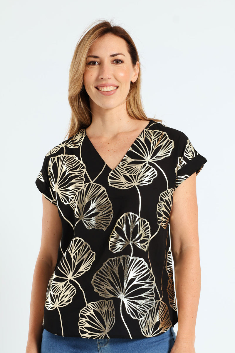 V-Neck Short Sleeve Formal Tee - Black