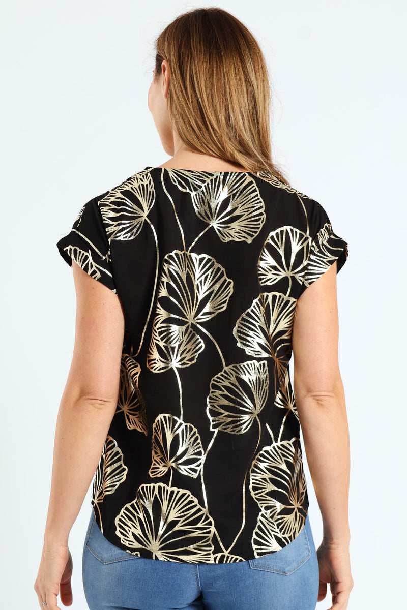 V-Neck Short Sleeve Formal Tee - Black
