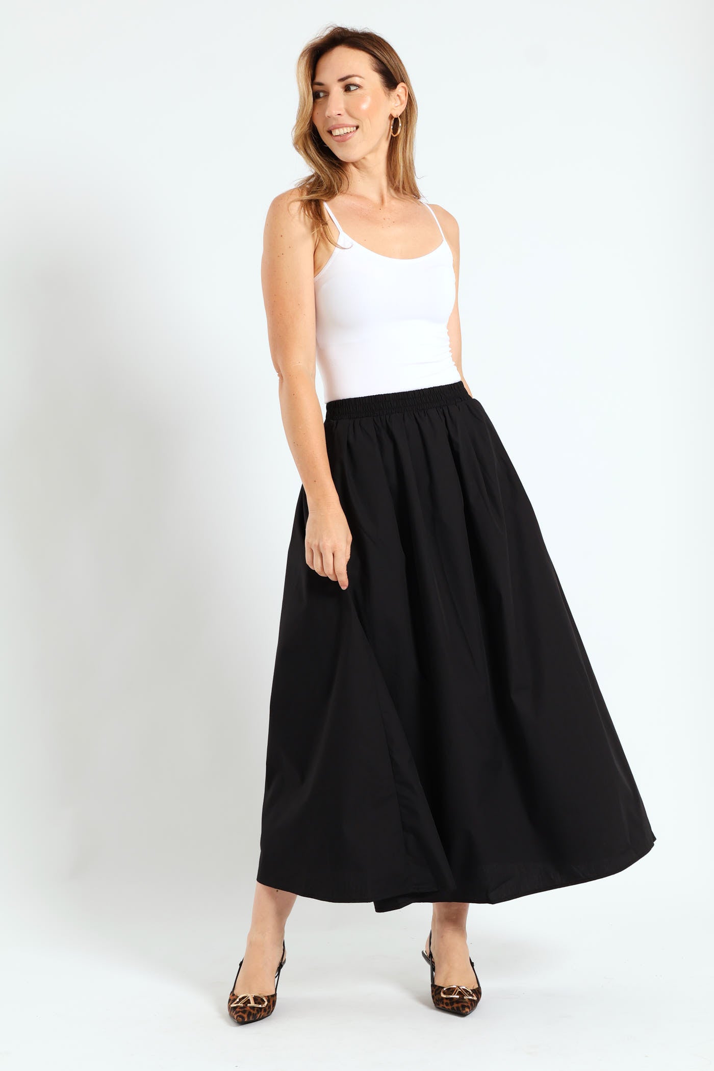 Ladies Pull-On Poplin Midi Skirt - Black – Edgars