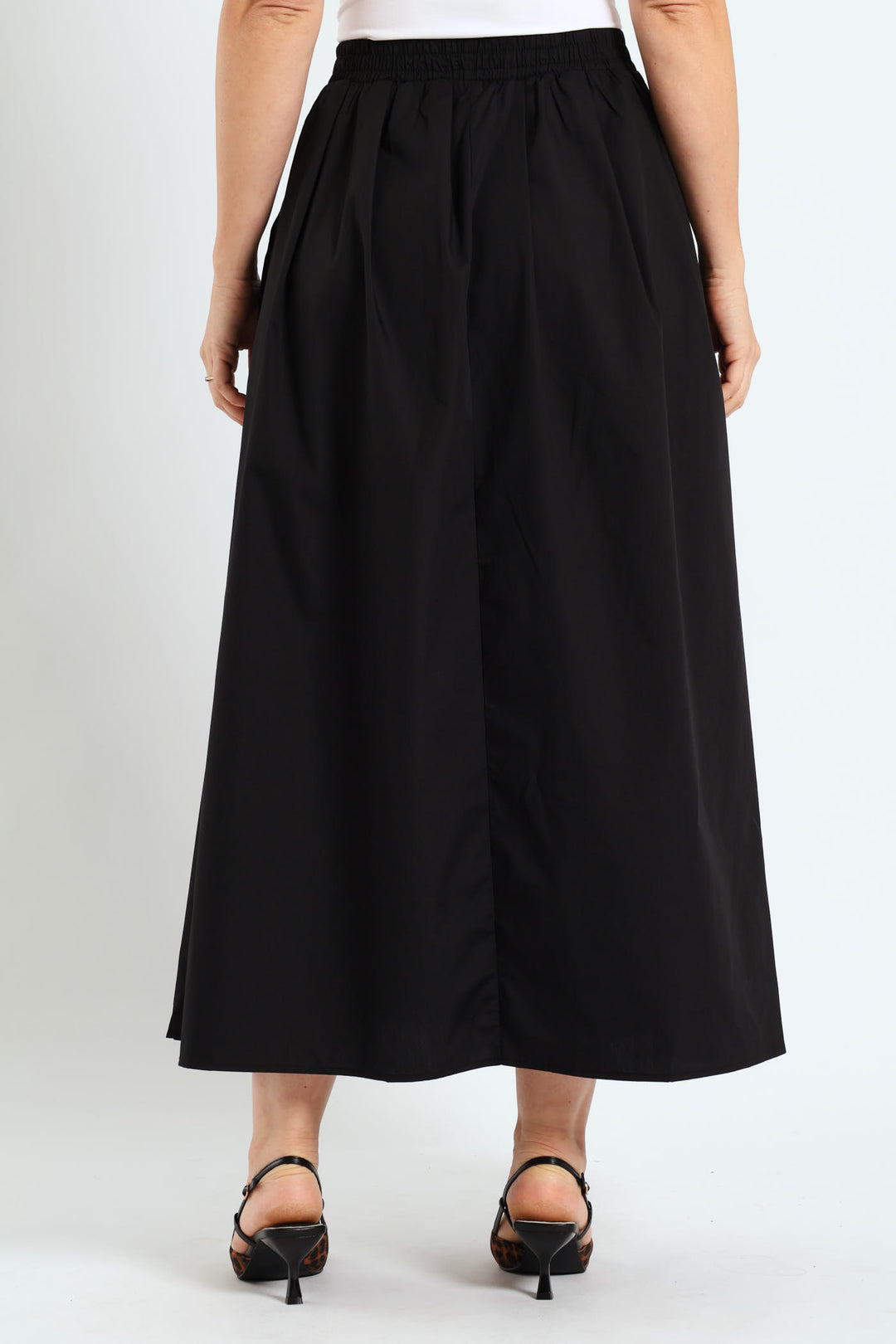 Pull-On Poplin Midi Skirt - Black