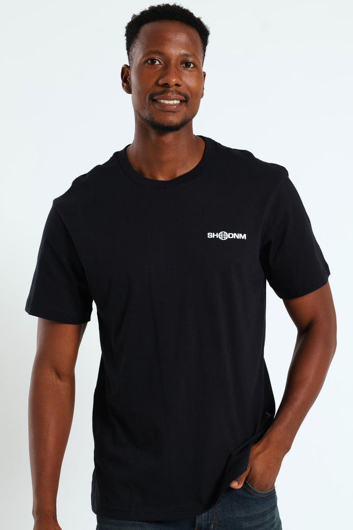 Stone Denim Front & Back Print Tee - Black