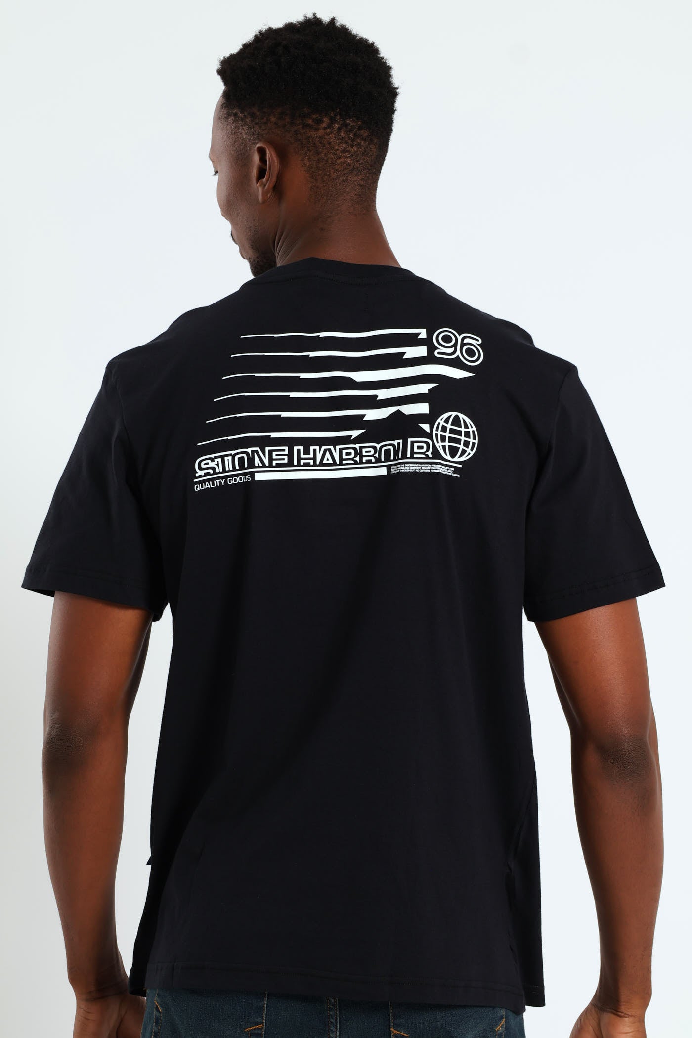 Mens Stone Denim Front & Back Print Tee - Black – Edgars