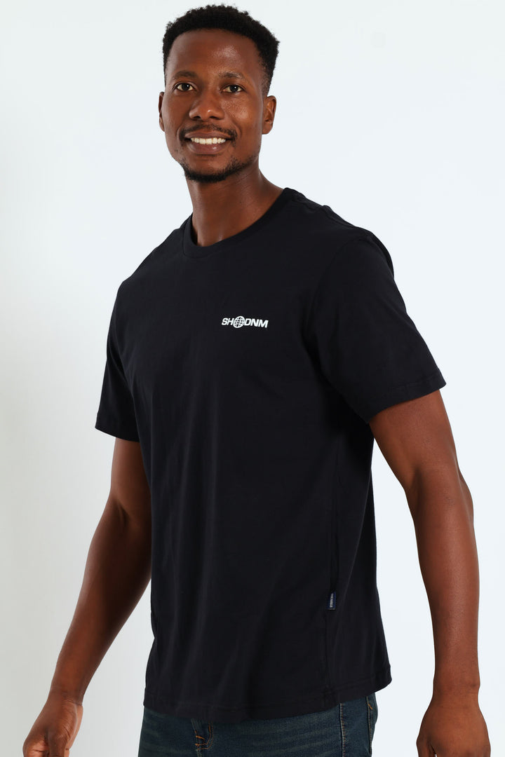 Stone Denim Front & Back Print Tee - Black