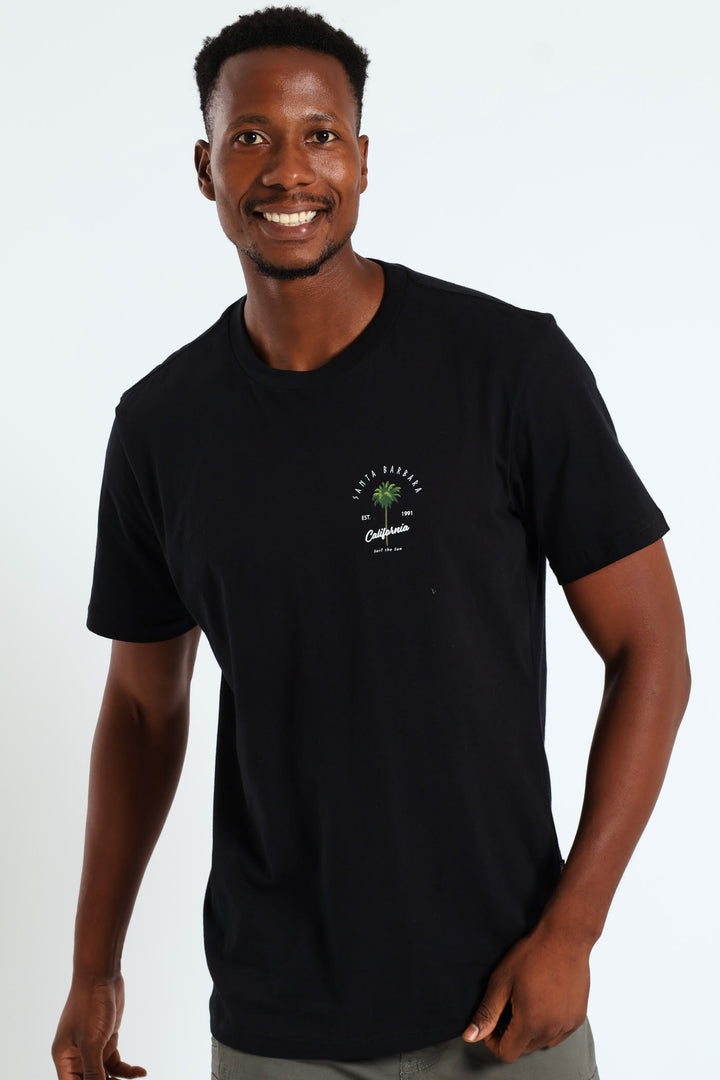 Santa Barbara Front & Back Print Tee - Black