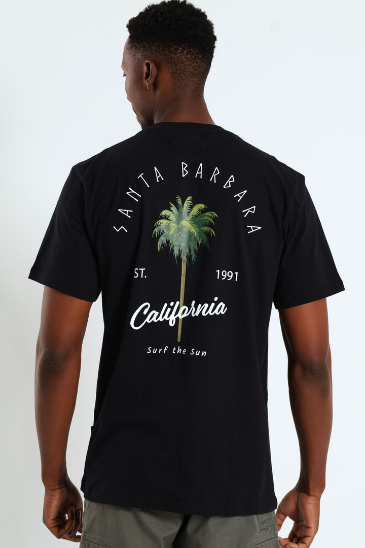 Santa Barbara Front & Back Print Tee - Black