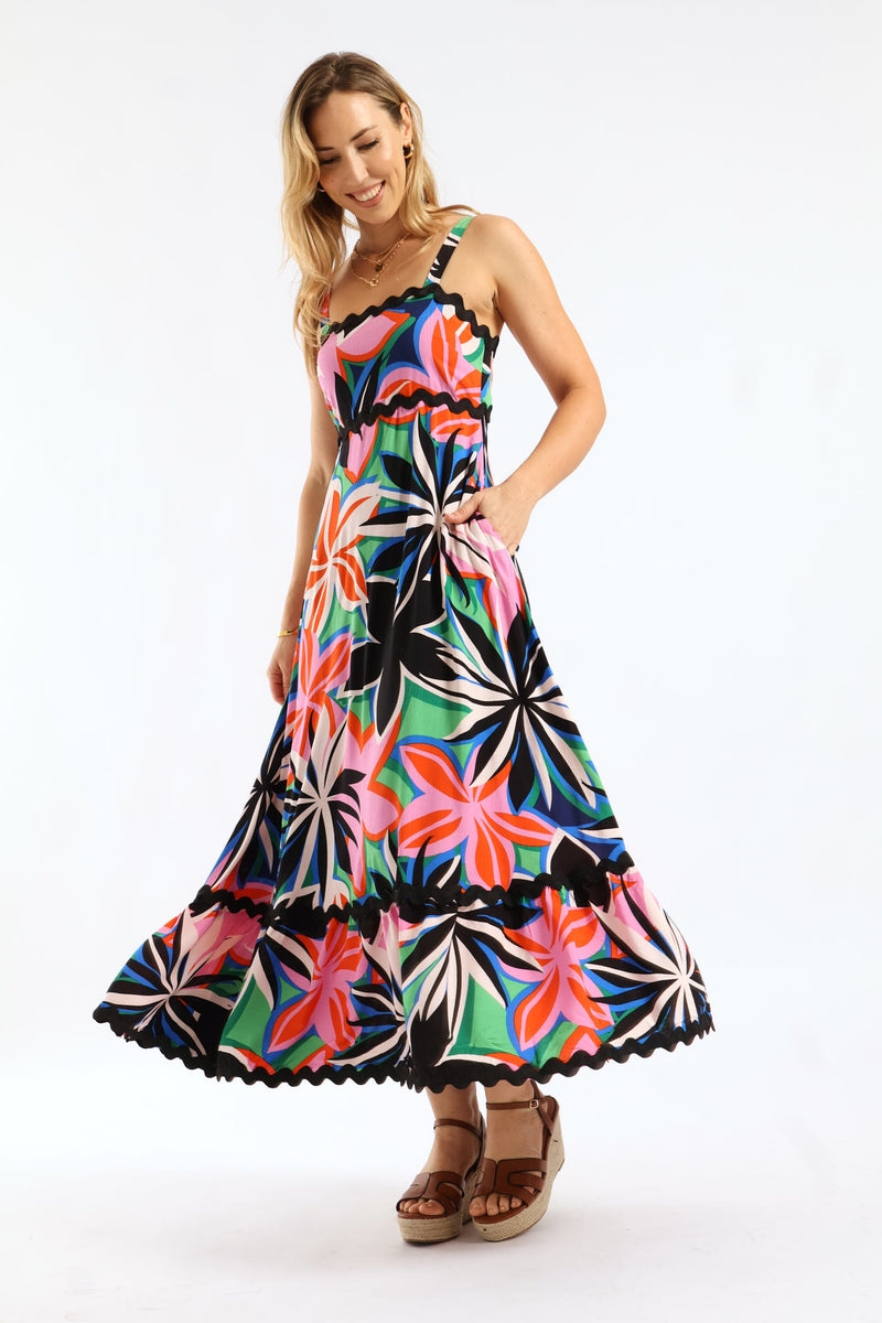 Zig Zag Trim Strappy Boobtube Maxi Dress - Floral