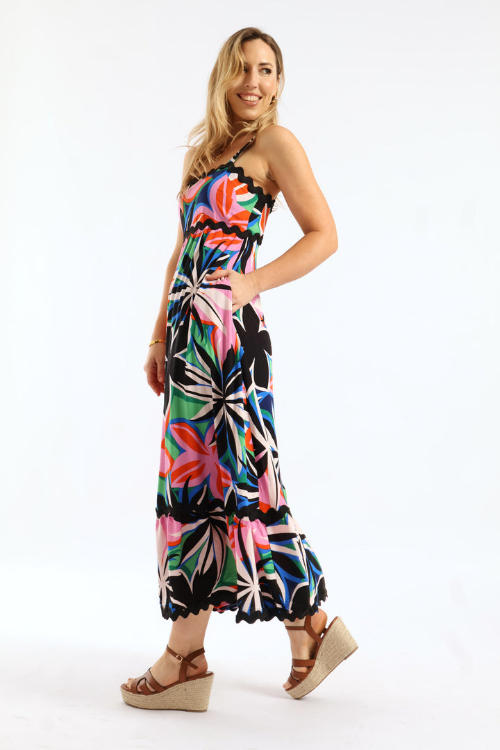 Zig Zag Trim Strappy Boobtube Maxi Dress - Floral