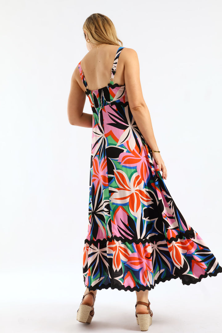 Zig Zag Trim Strappy Boobtube Maxi Dress - Floral