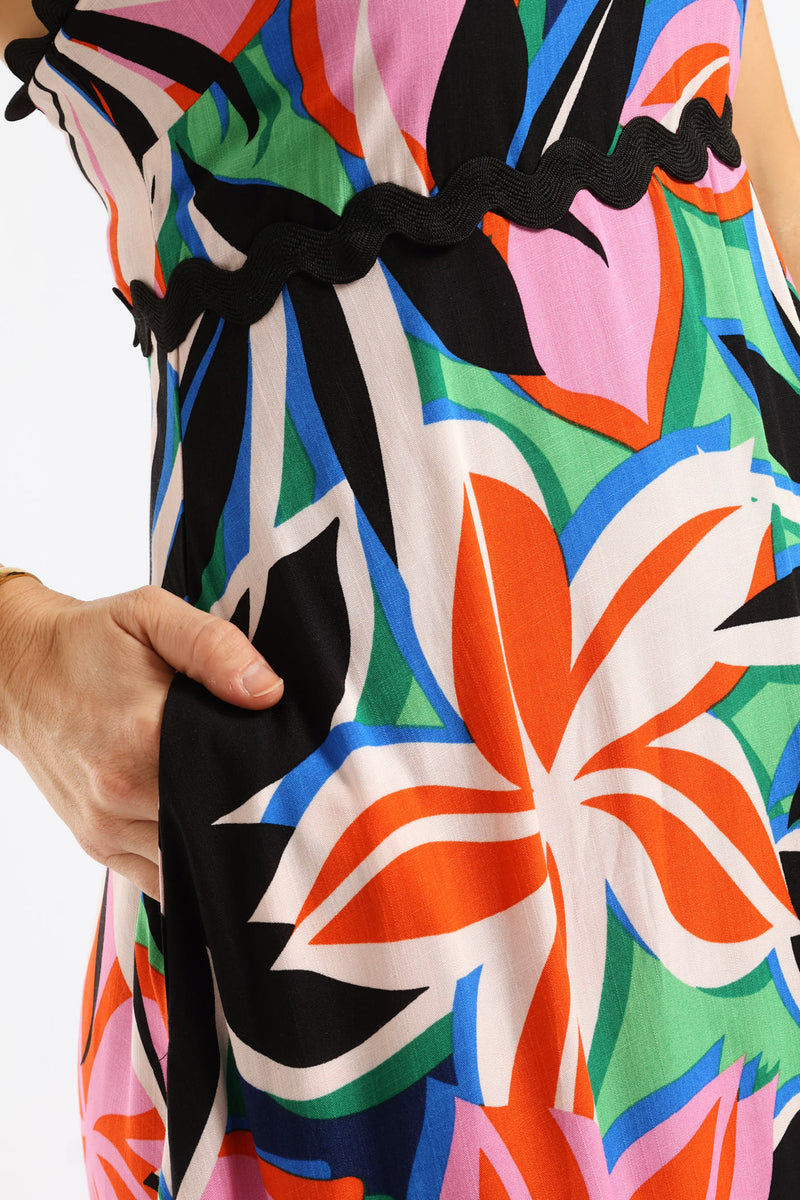 Zig Zag Trim Strappy Boobtube Maxi Dress - Floral