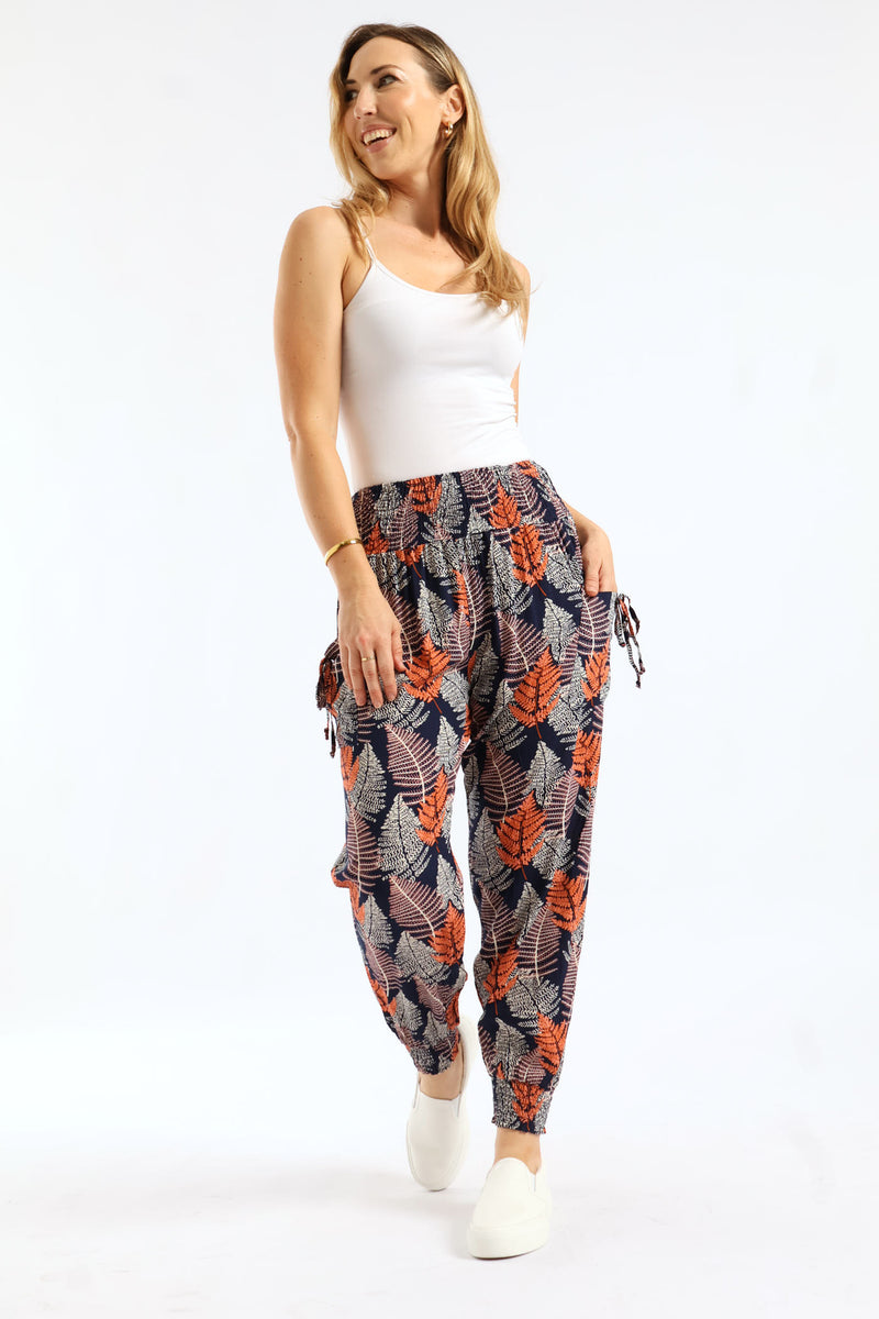 Smocked Waistband & Hem Harem Pant - Navy