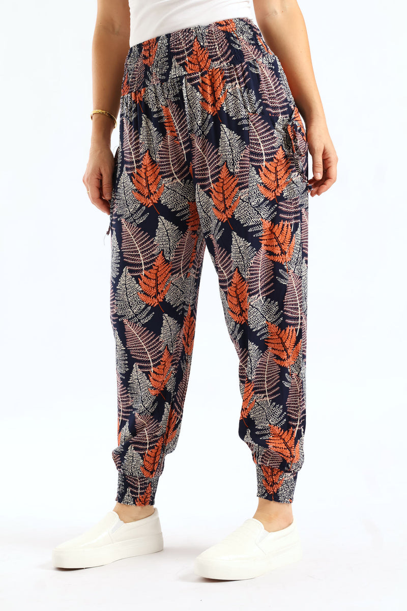 Smocked Waistband & Hem Harem Pant - Navy