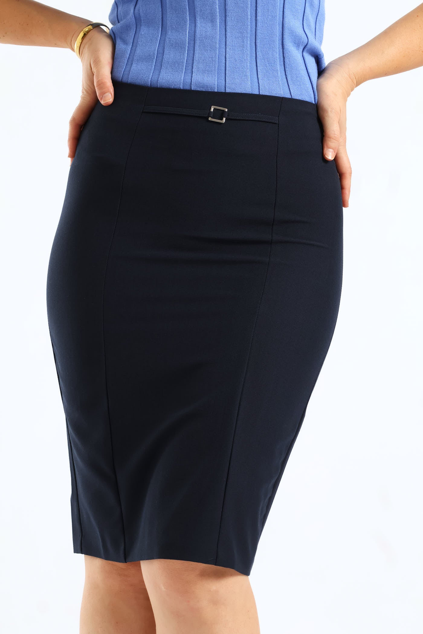 Ladies Square Trim Pencil Skirt - Navy – Edgars