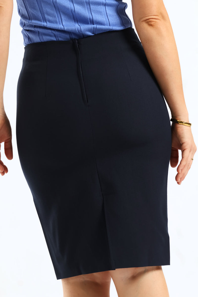 Square Trim Pencil Skirt - Navy
