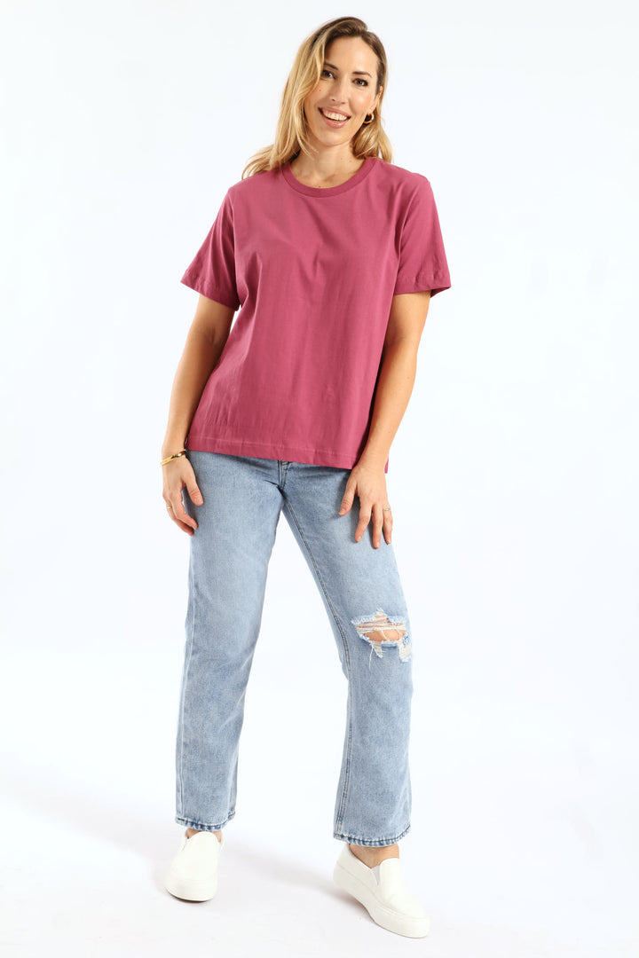 Rib Neck Cotton Boxy Tee - Rose Violet
