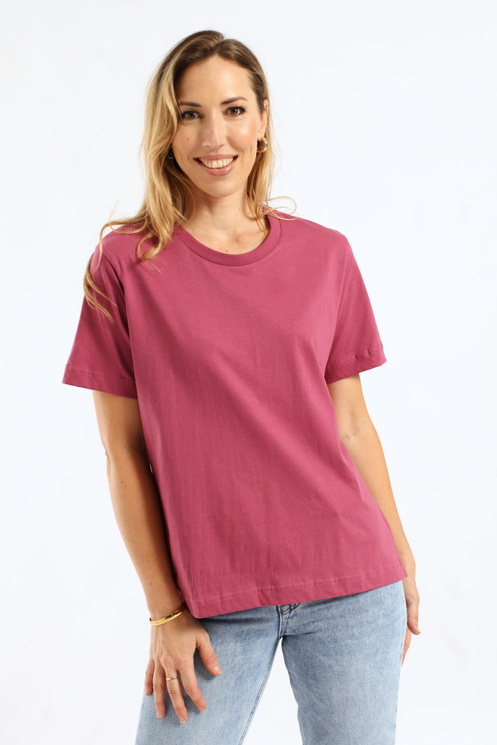 Rib Neck Cotton Boxy Tee - Rose Violet