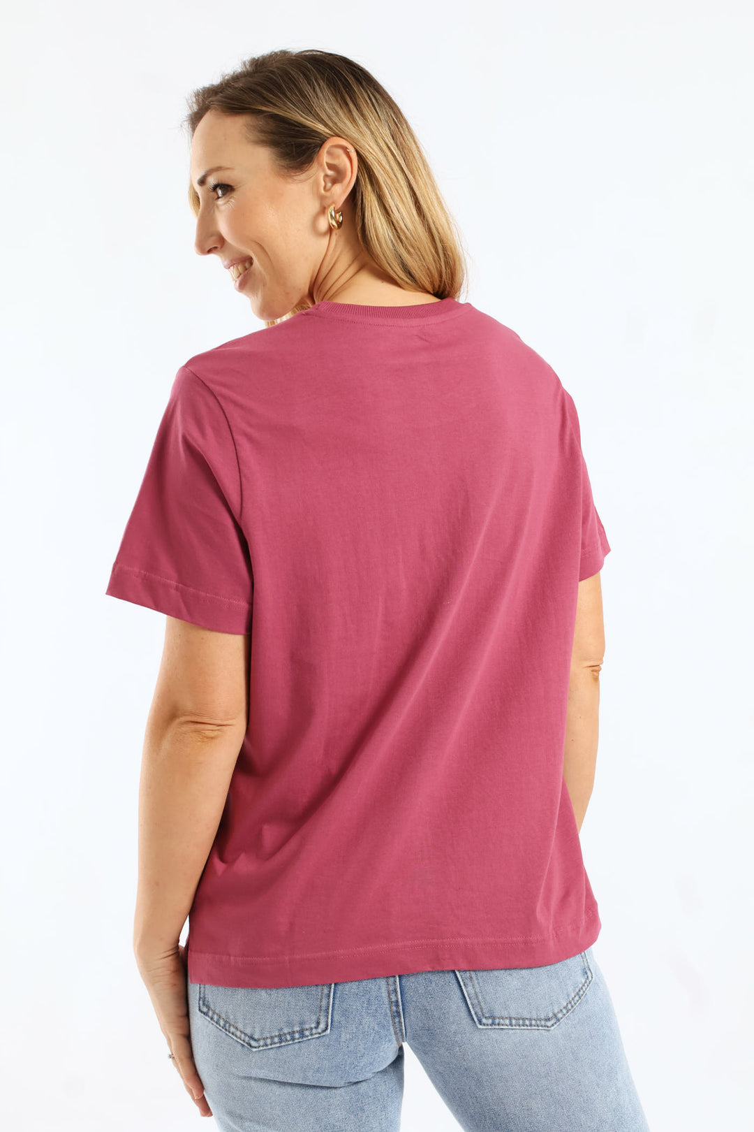 Rib Neck Cotton Boxy Tee - Rose Violet