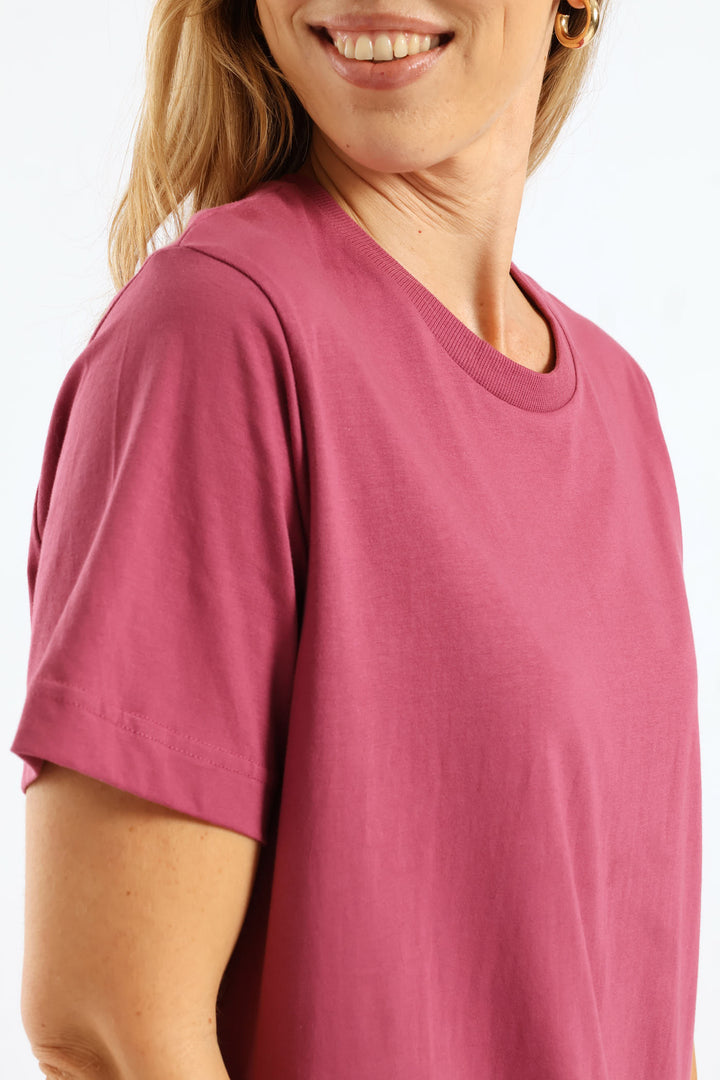Rib Neck Cotton Boxy Tee - Rose Violet