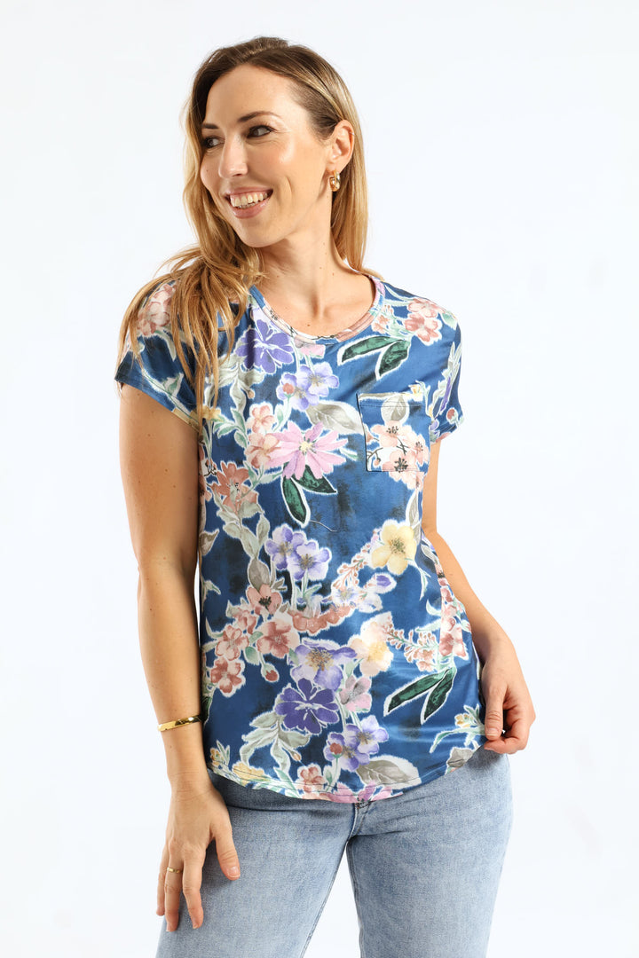 Short Sleeve Print Pocket Tee - Blue