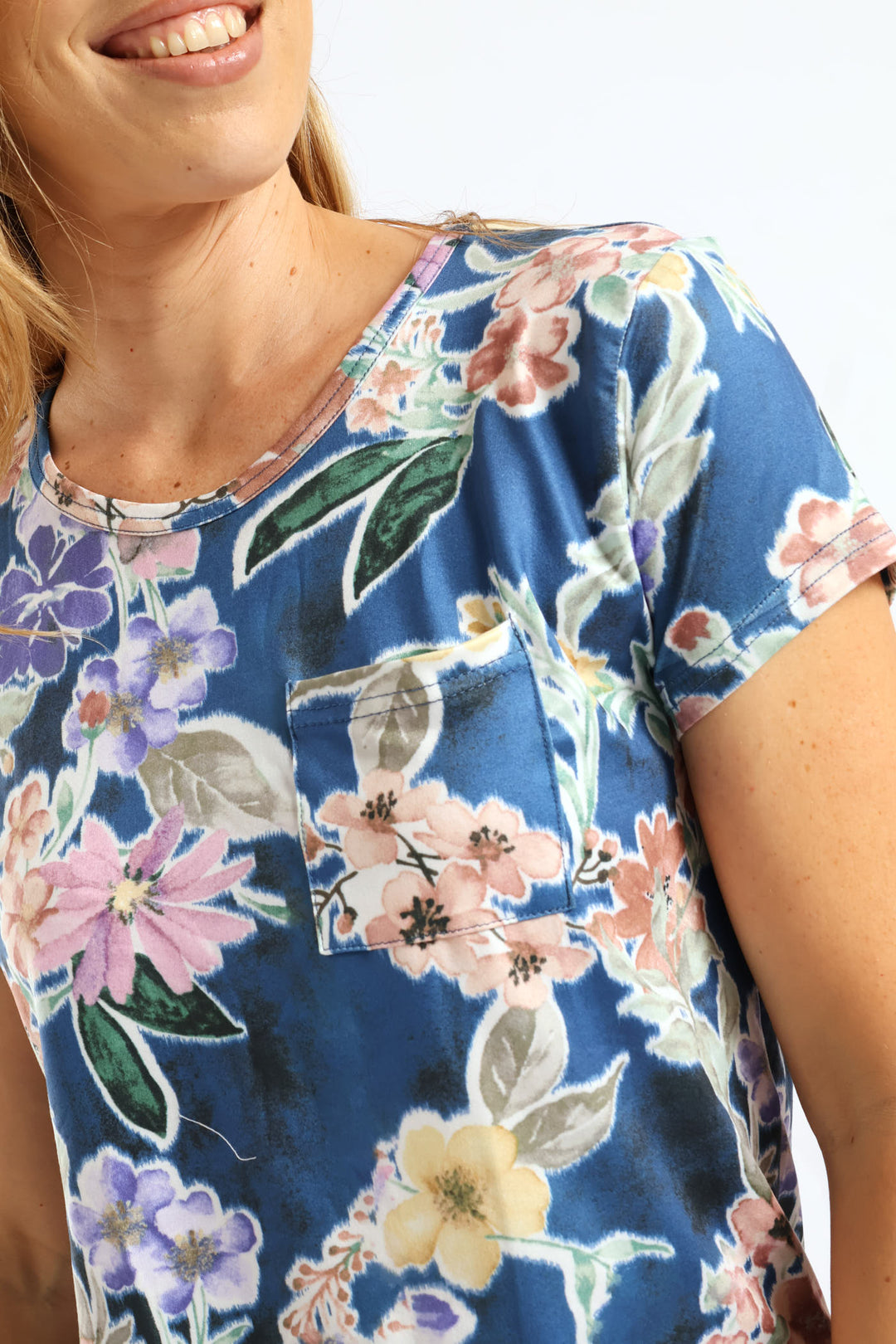 Short Sleeve Print Pocket Tee - Blue