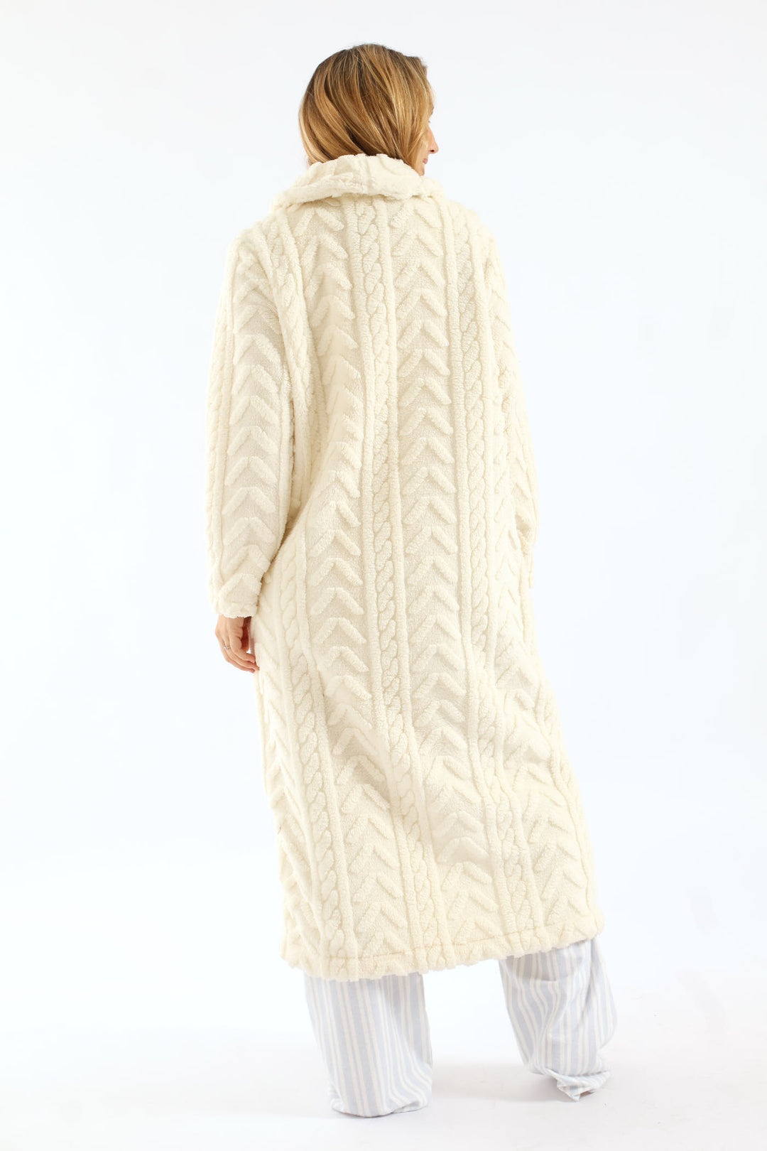 Zip Through Cable Knit Gown - Cream