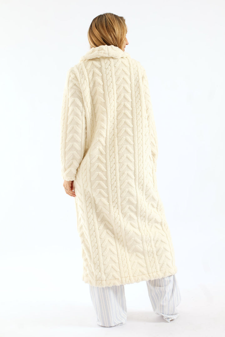 Zip Through Cable Knit Gown - Cream