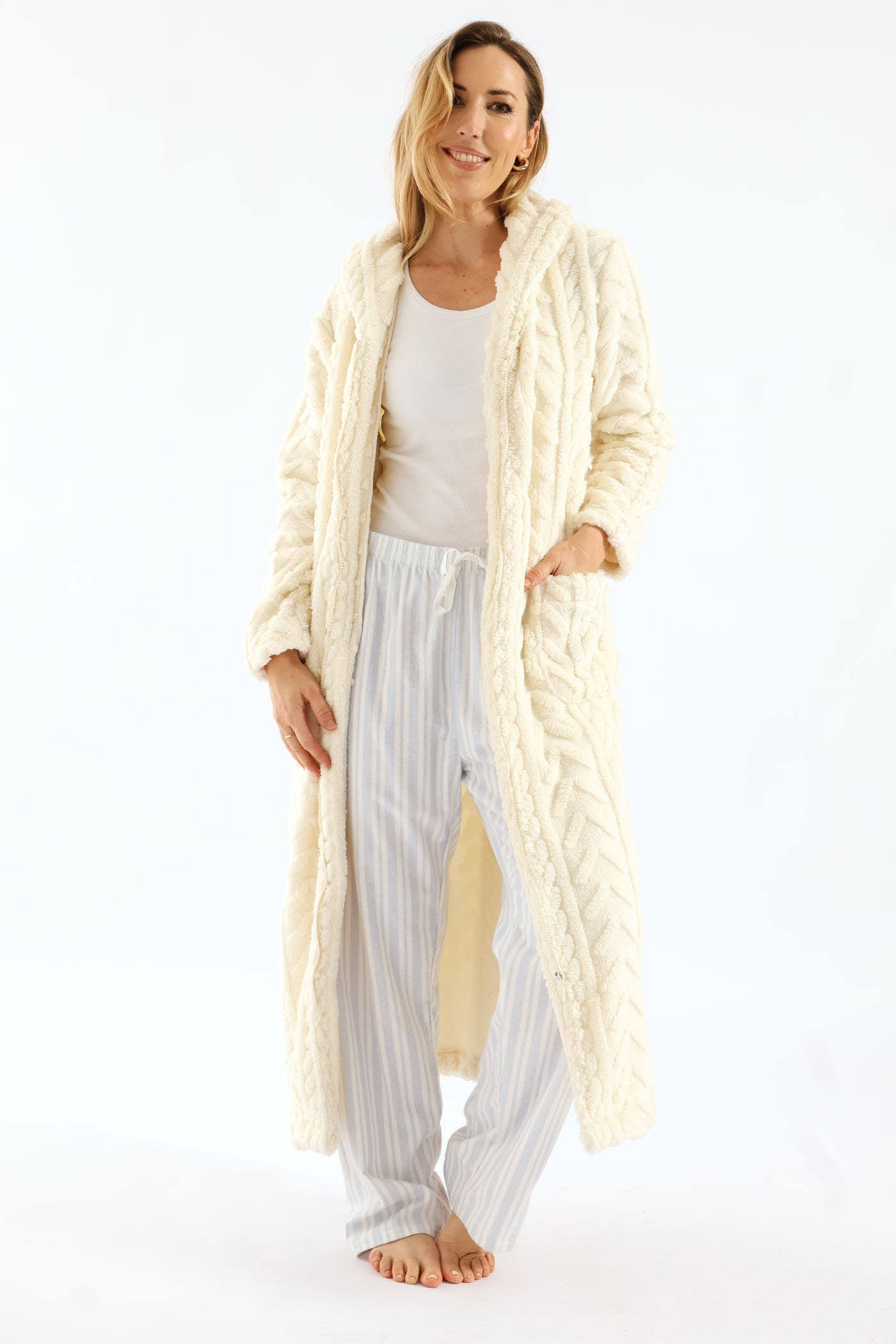 Ladies Zip Through Cable Knit Gown - Cream – Edgars
