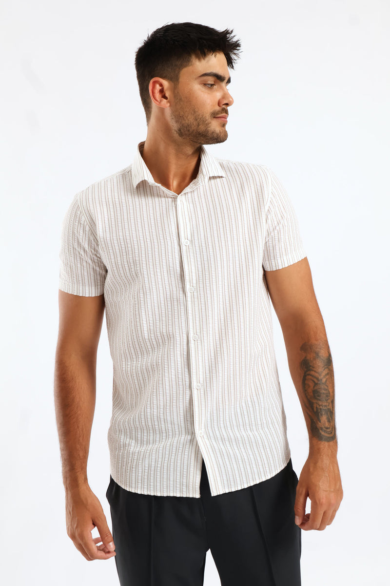 Double Stripe Textured Shirt - Stone/White