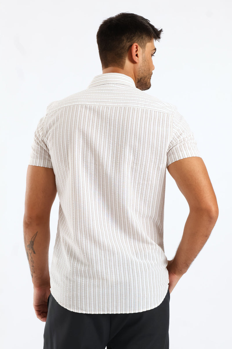 Double Stripe Textured Shirt - Stone/White