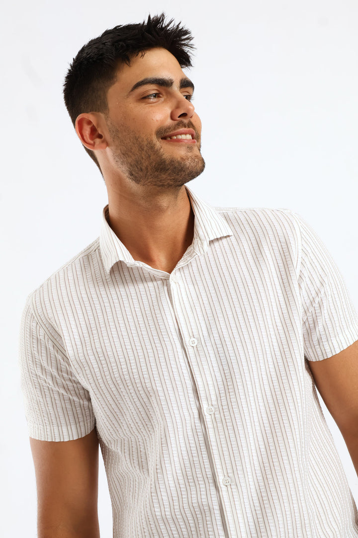 Double Stripe Textured Shirt - Stone/White