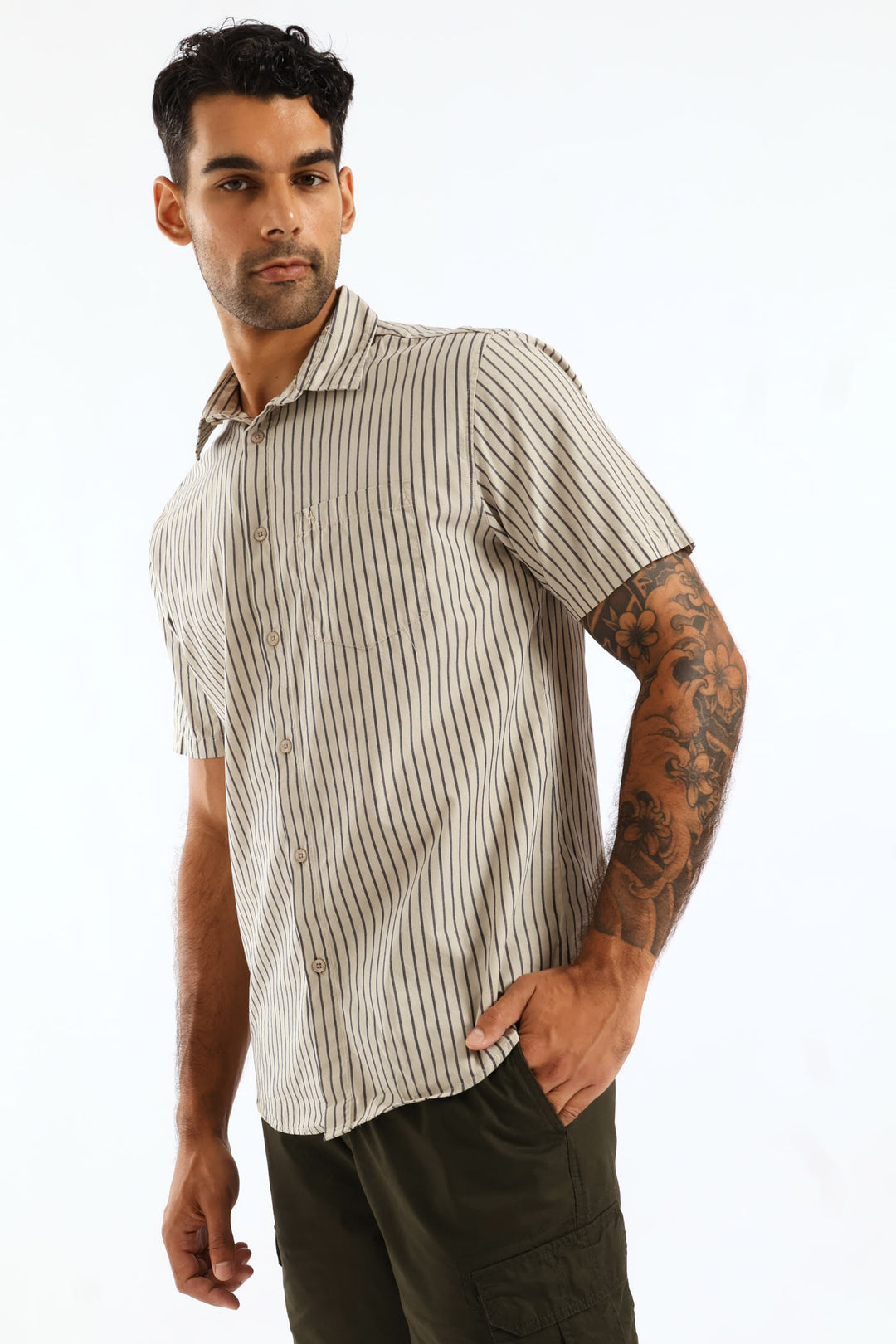 Regular Stripe Shirt - Stone