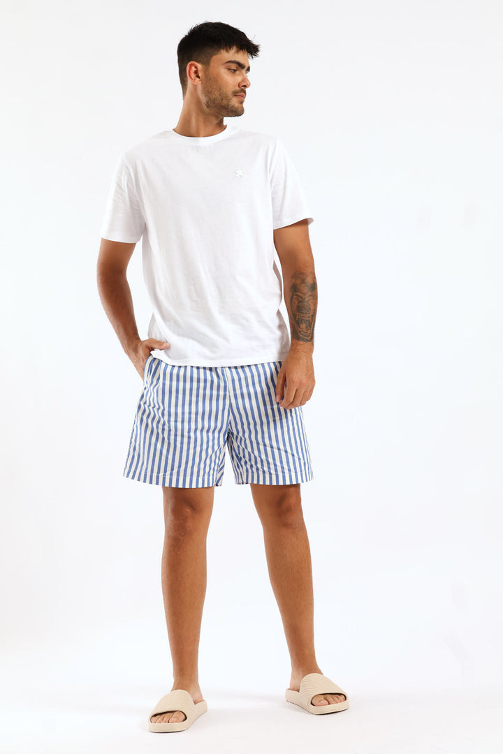 Stripe Beach Short - White/Blue
