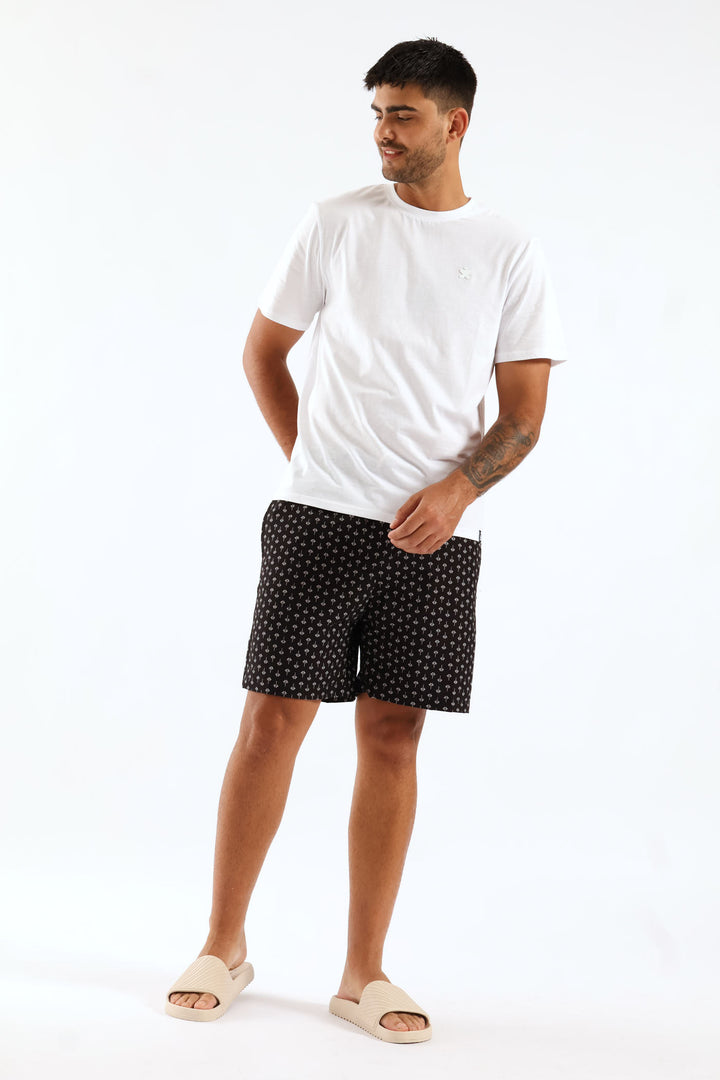 Seersucker Printed Beach Short - Black
