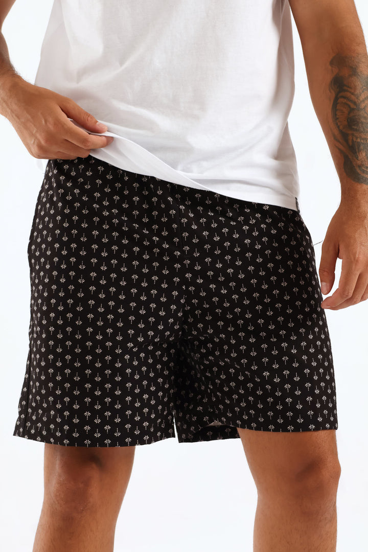 Seersucker Printed Beach Short - Black