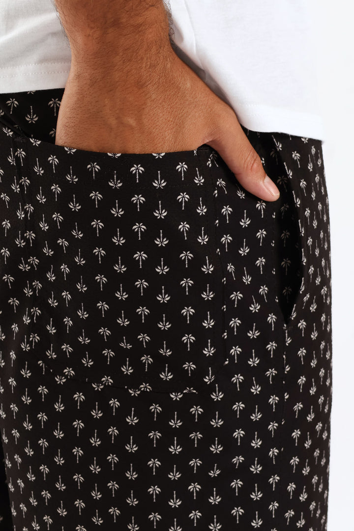 Seersucker Printed Beach Short - Black