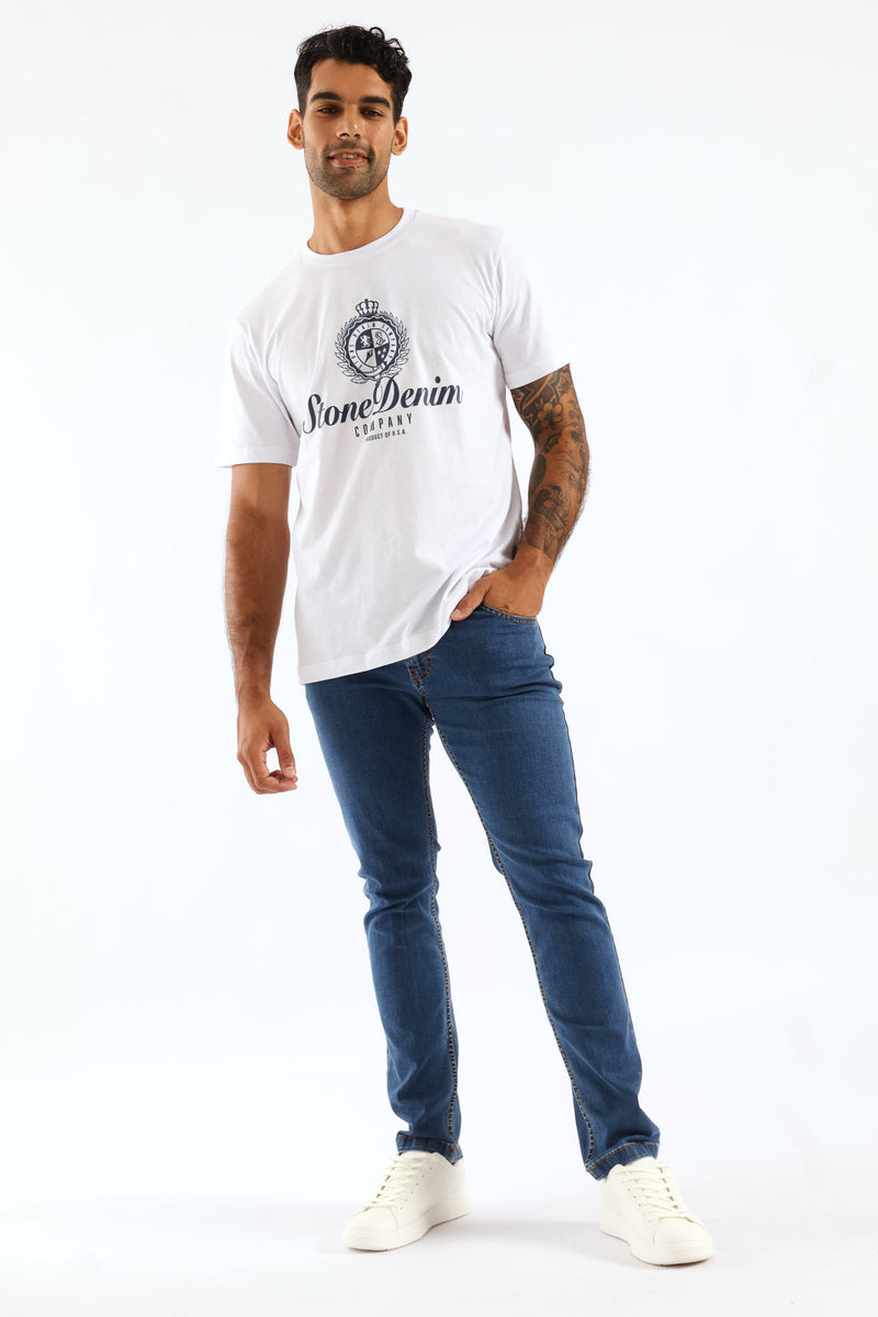Stone Denim HD Print Tee - White