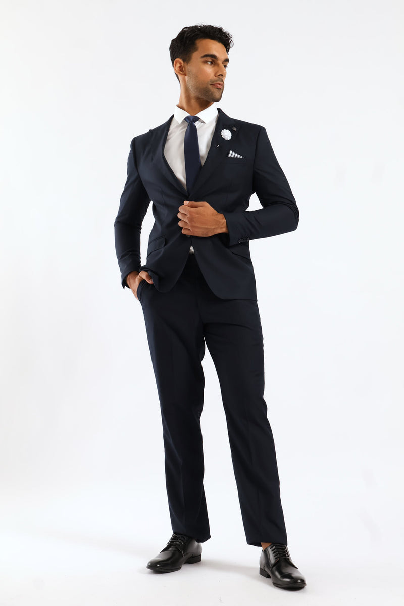 Slim Fit Viscose Blend Jacket - Navy