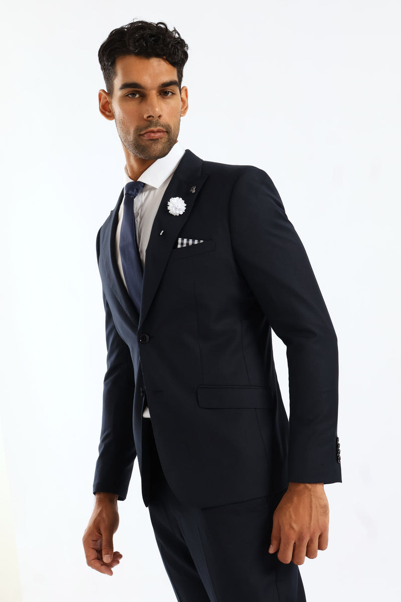 Slim Fit Viscose Blend Jacket - Navy