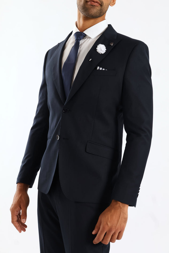 Slim Fit Viscose Blend Jacket - Navy