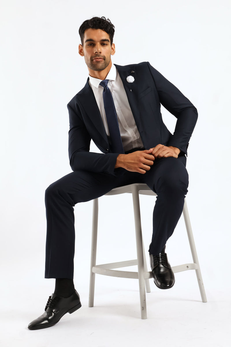 Regular Fit Viscose Blend Suit Trouser - Navy