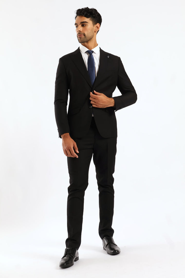 Slim Fit Viscose Blend Jackets - Black