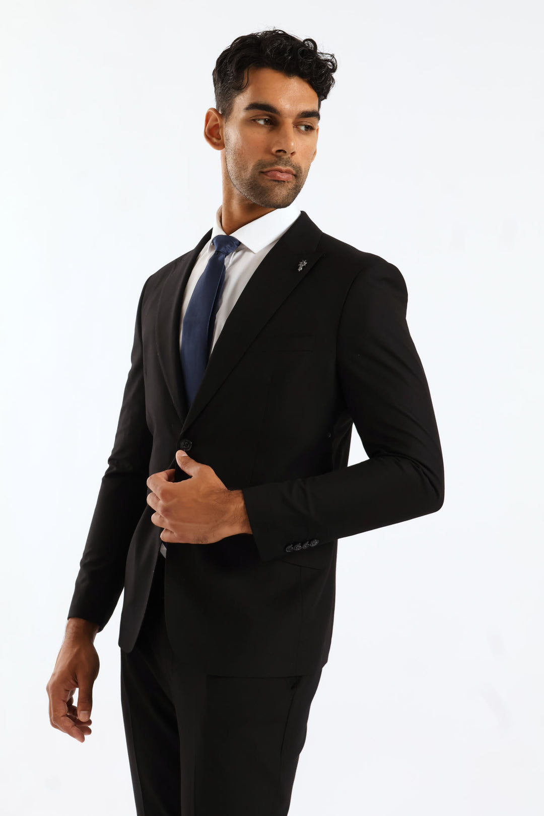 Slim Fit Viscose Blend Jackets - Black