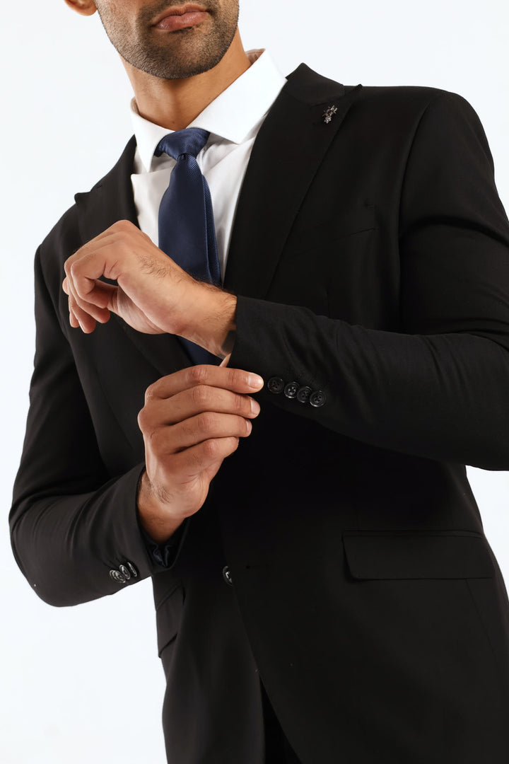 Slim Fit Viscose Blend Jackets - Black