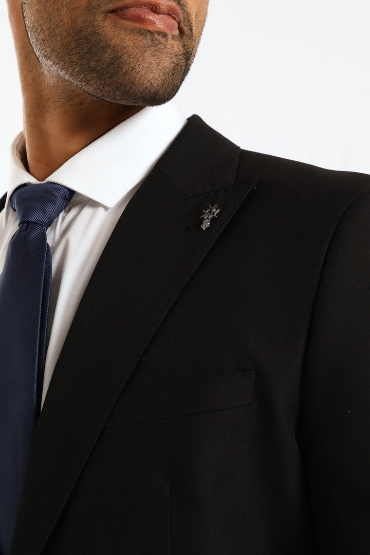 Slim Fit Viscose Blend Jackets - Black