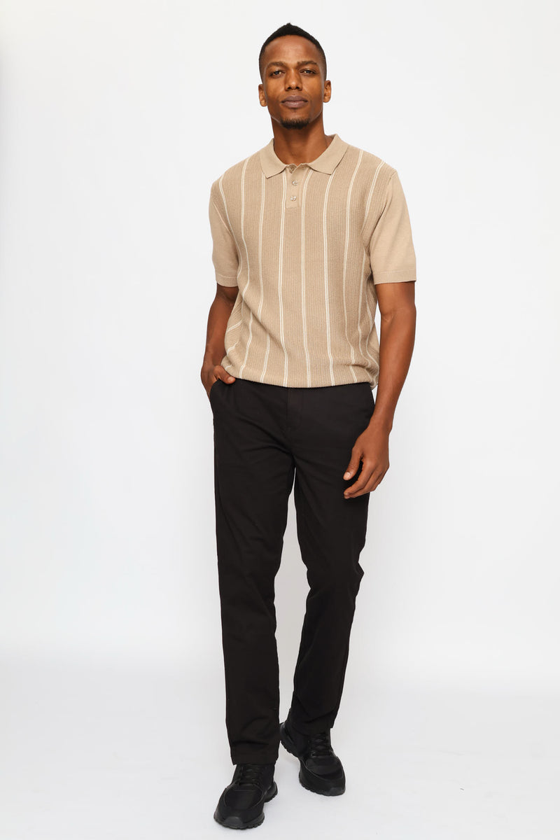 Thin Stripe Fine Gauge Golfer - Taupe